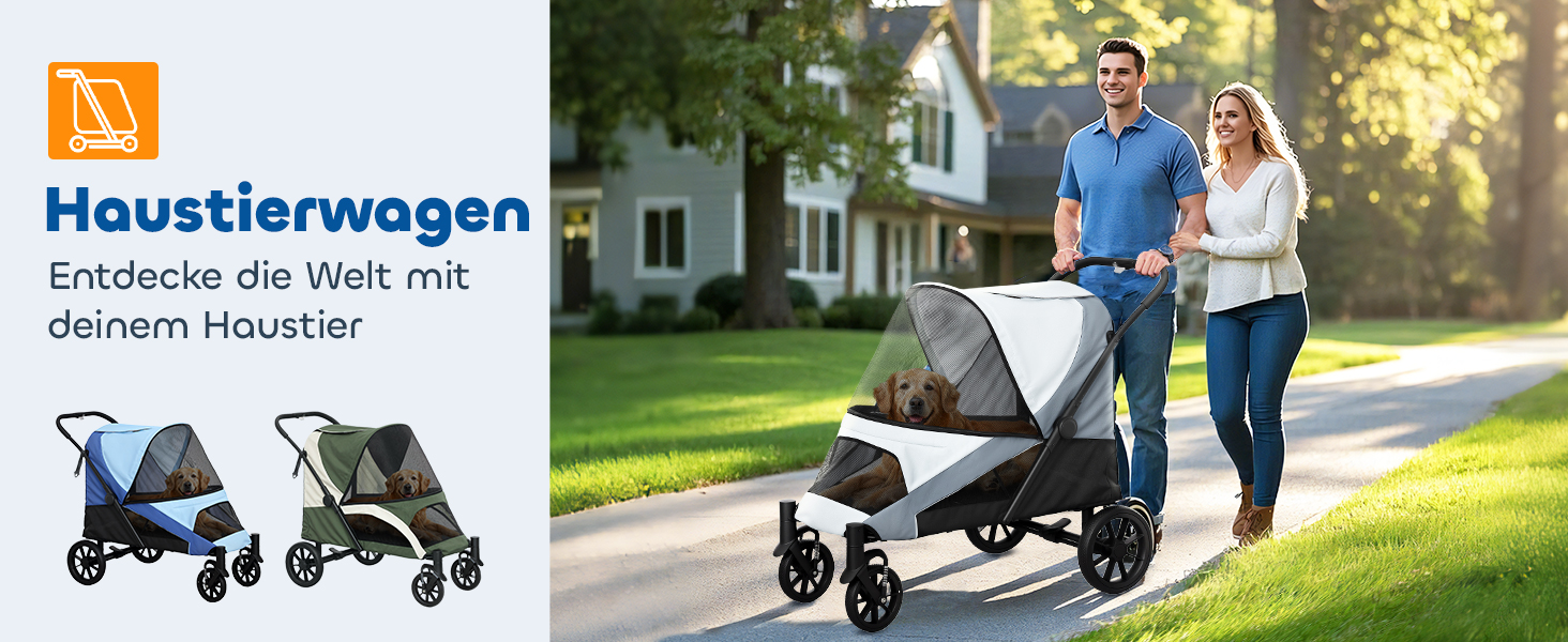 PawHut Візок для собак та котів, складний, до 30 кг, сірий (124 x 67 x 100 см)