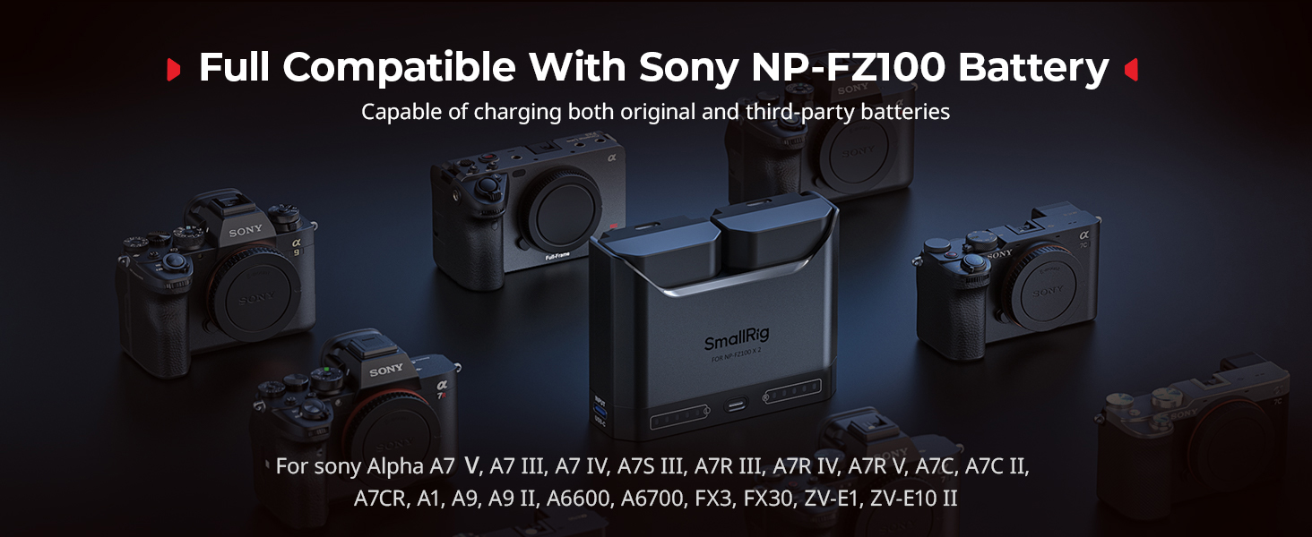 Акумуляторний набір SMALLRIG NP-FZ100 для Sony (2x 1940mAh) + Зарядний пристрій 22.5W для Sony Alpha A7III, A7IV, A6700, FX3, FX30