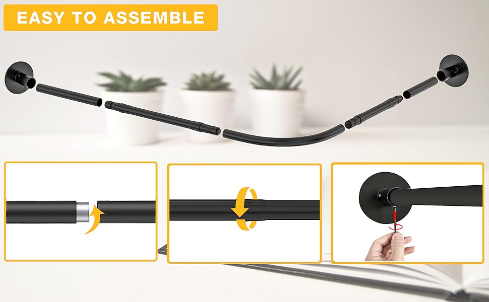 Штанга для душу без свердління, чорна, 70-95x105-165 см, з кільцями для душу (з нержавіючої сталі)