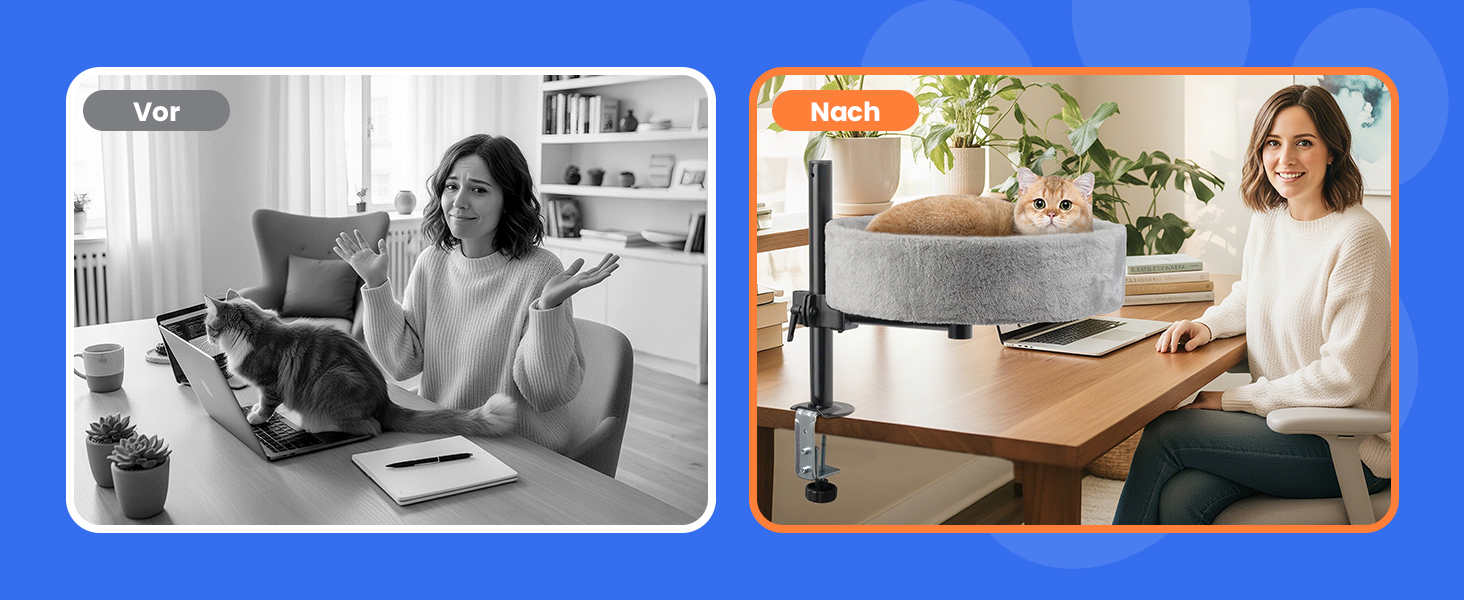 BSWAY Крісло-гніздо для кота на стіл - Покращена 360° обертання, регульована висота, без свердління. Підвищене котяче ліжко над столом. Тримає кошеня/кота близько, робочий простір вільний. Крісло-ліжко для кота на стіл (Сірий, XL)