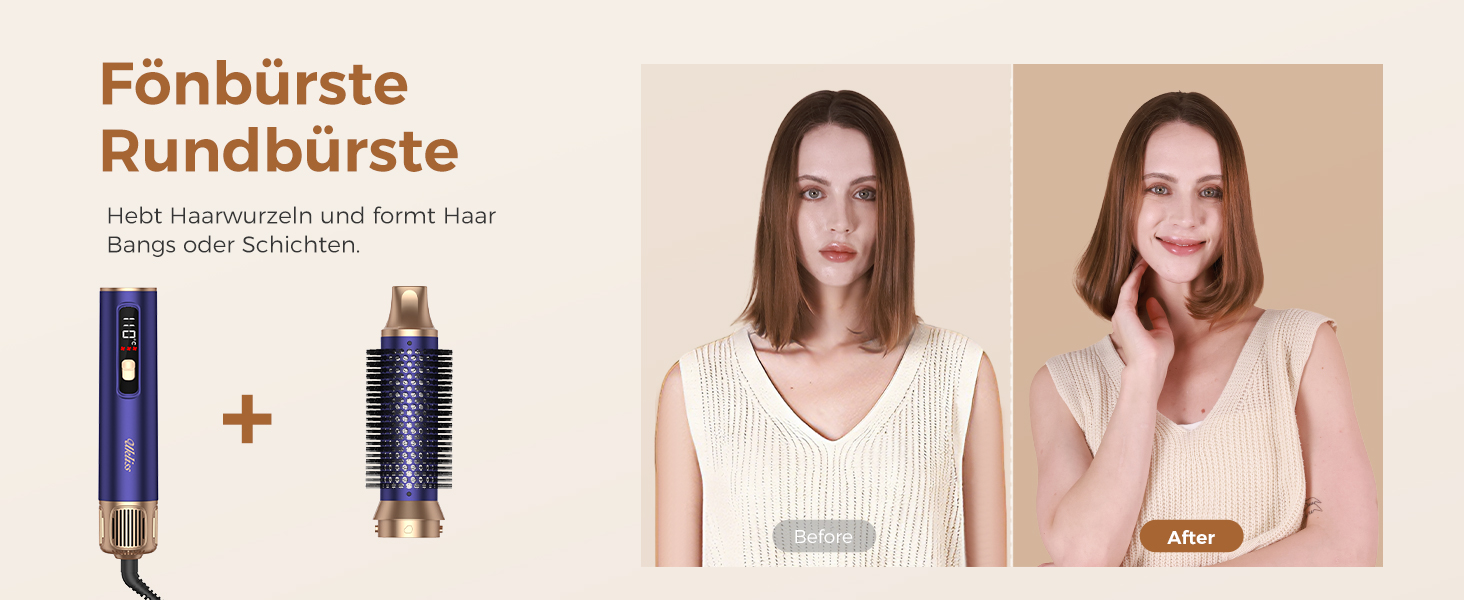 Мультистайлер для волосся 6 в 1 UKLISS Air Styler Set з дифузором, фен-щітка та вирівнювач для волосся, 1000 Вт, LCD-дисплей, Gold Blau
