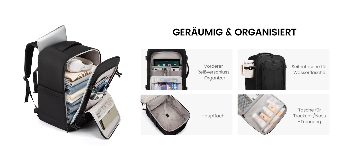 LOVEVOOK Рюкзак для ручної поклажі, 40L, для ноутбука 17.3