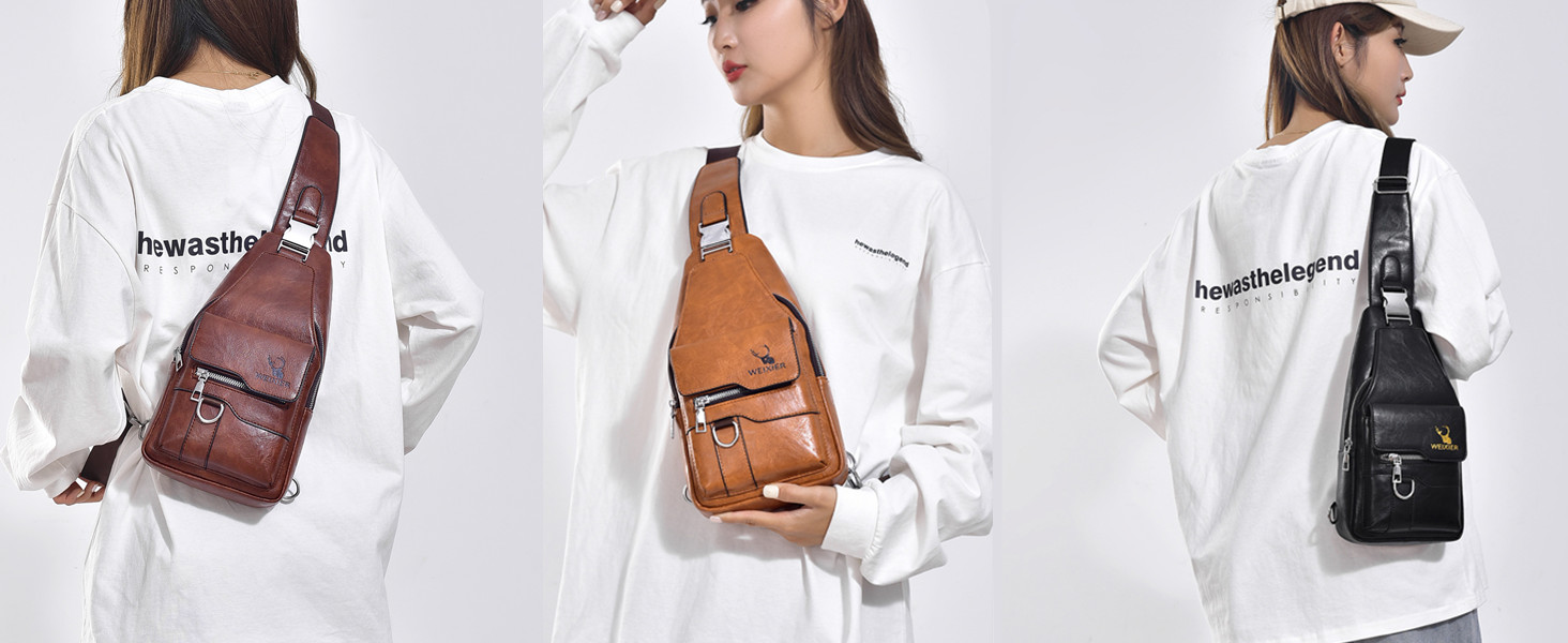 Чоловіча шкіряна нагрудна сумка-слінг, водонепроникна, для подорожей, велоспорту та кемпінгу (темно-коричнева)