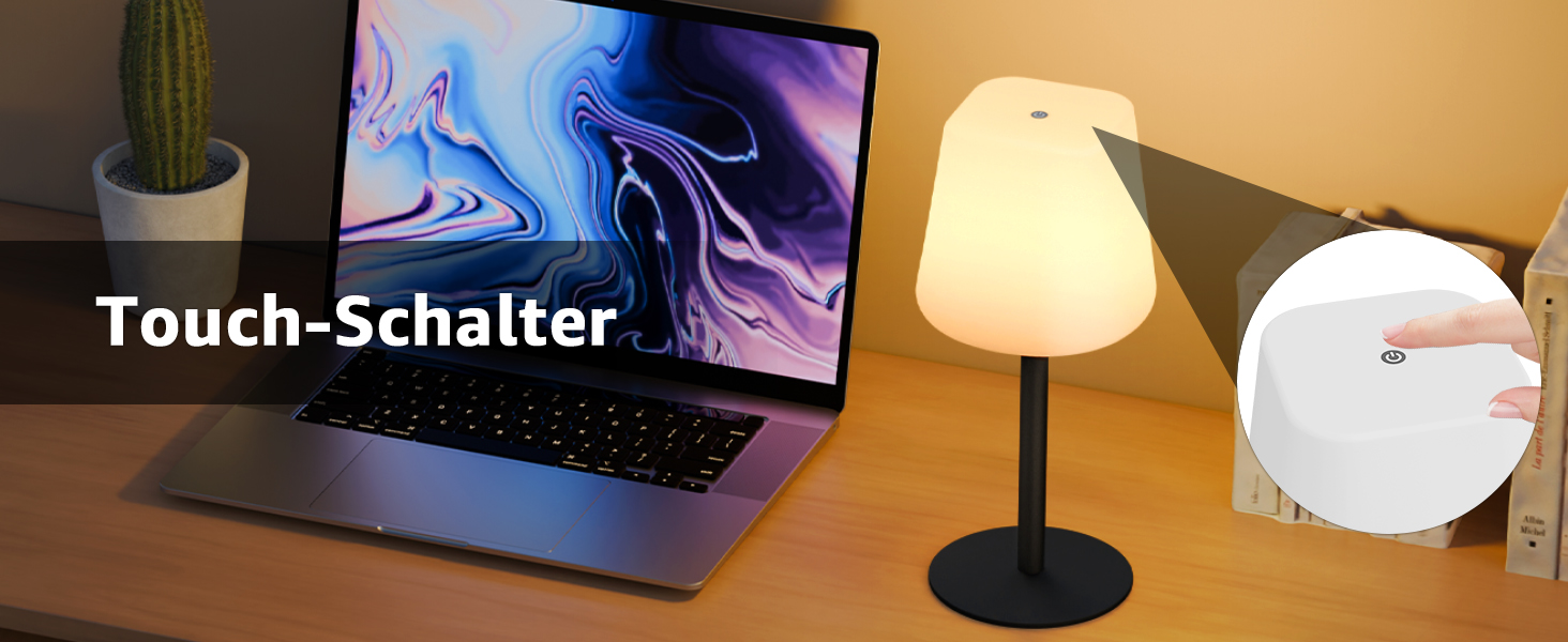 MALUX LED Акумуляторна Настільна Лампа: Бездротова, З Димером, 8 Кольорів, IP44 Водонепроникна, для Будинку, Саду, Готелю, Балкону