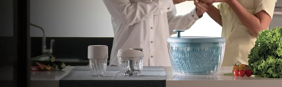 Сушарка для салату Guzzini Spin&Store з кришкою, оливкова, 26 см, 4 л – Kitchen Active Design
