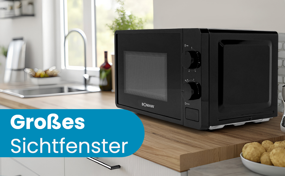 Мікрохвильова піч Bomann MW 6014 CB чорна, 700 Вт, 20 л, 6 рівнів потужності, поворотний піднос 360°
