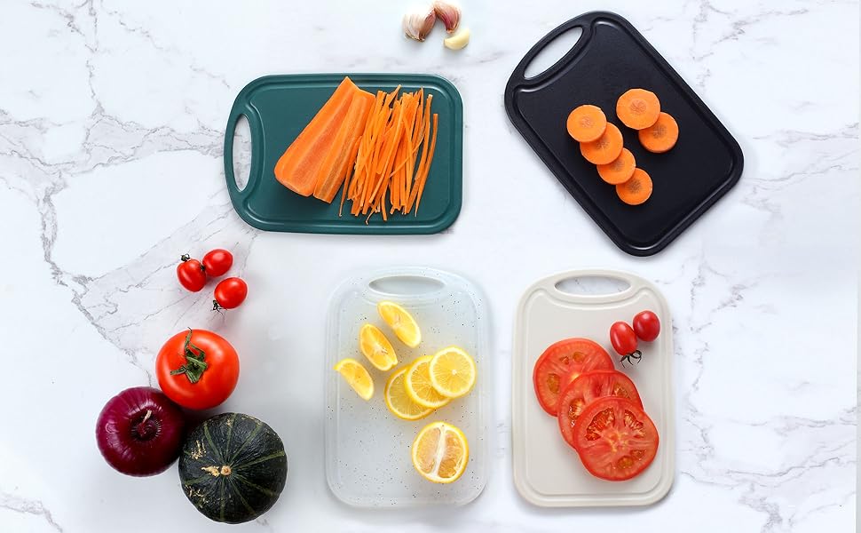 Набір з 6 сніданкових дощок Hunnycook 22x15 см, антибактеріальні, пластикові, з соковою канавкою, нековзкі, без BPA, чорні, для нарізки, підходять для посудомийної машини