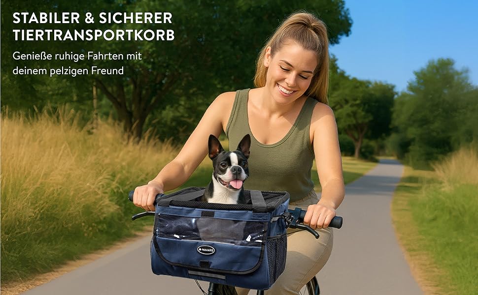 Корзина для собак Navaris на велосипед, передна, для собак до 10 кг, з додатковими кишенями, синього кольору