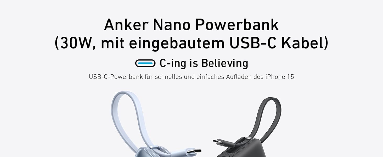 Powerbank Anker Nano 10000mAh з USB-C кабелем, 30W PD, 1xUSB-C, 1xUSB-A, для iPhone, MacBook, Galaxy, iPad, AirPods