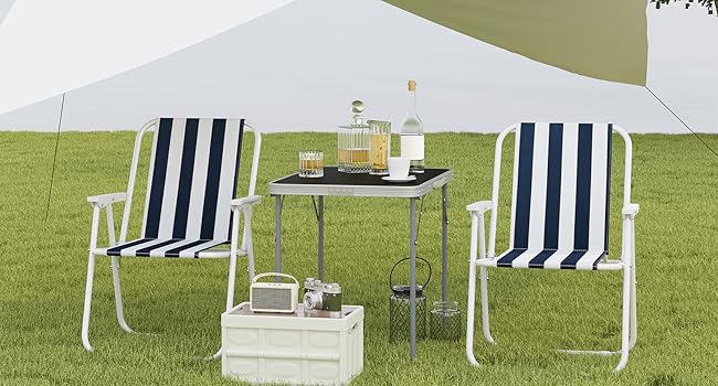 WOLTU Folding Camping Chairs, 2-Piece Set, Folding Chair, Lightweight Fishing Chair with Armrests for Picnic, Outdoor, Hiking, Garden, Balcony, (White+Blue)