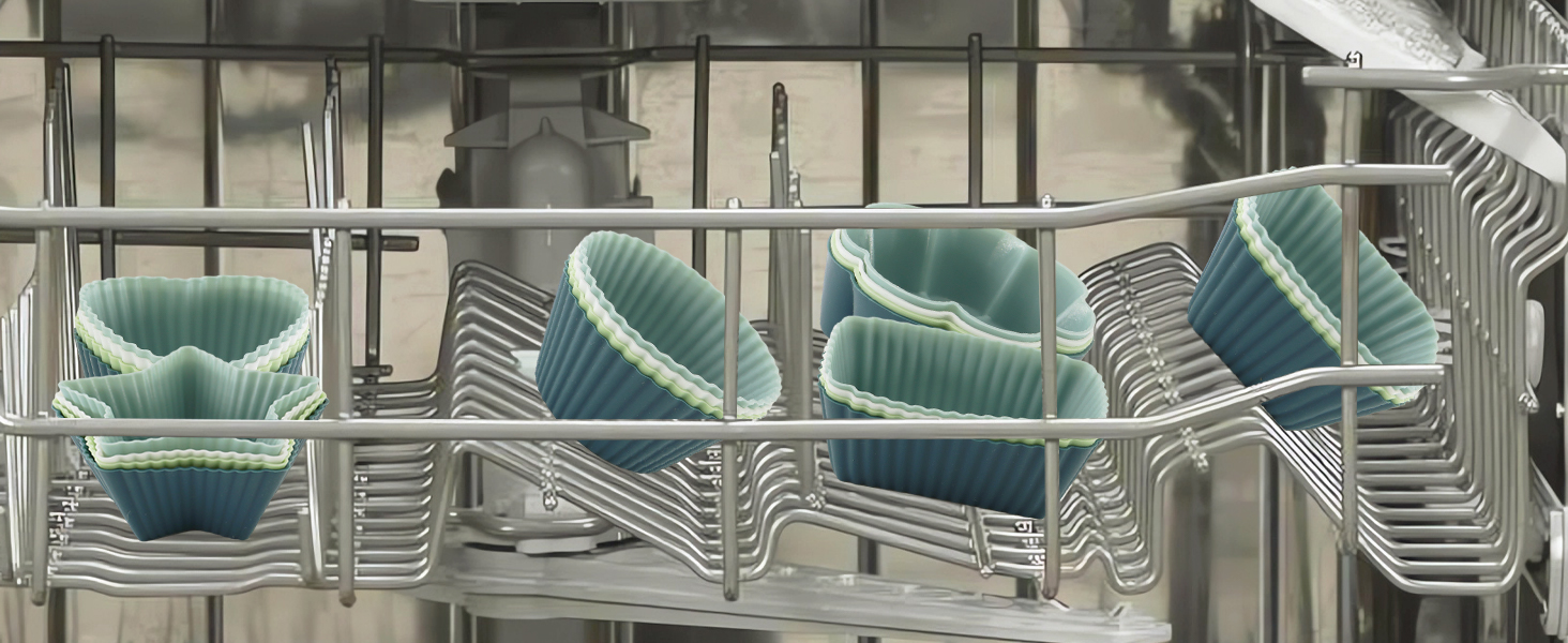 24 Силіконові Формочки для Маффінів, 6 Типів, Багаторазові, Антипригарні, для Випікання, Сумісно з Посудомийною Машиною (4 кольори)