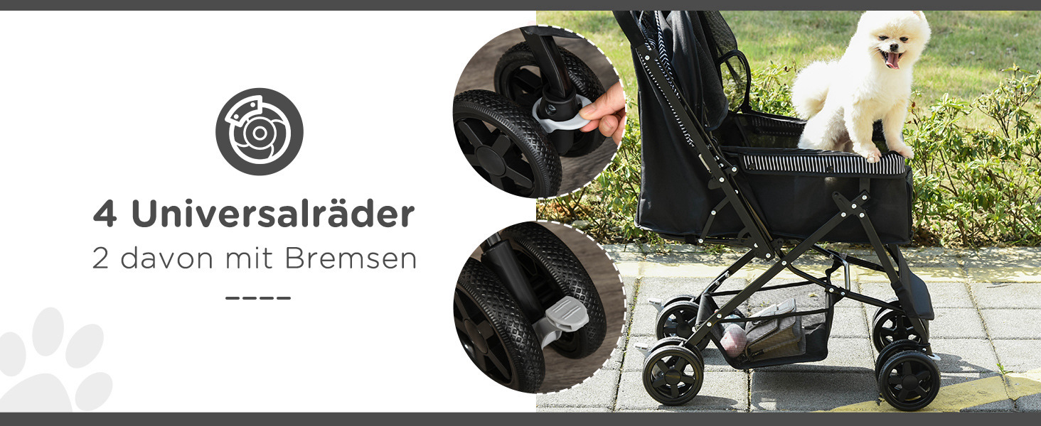 Візок для тварин PawHut - прогулянковий візок для собак та котів, чорний, 76.5 x 52 x 95 см