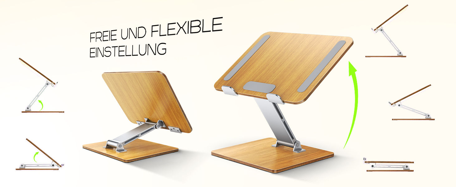 Підставка для ноутбука Holz + Aluminium, регульована, ергономічна, сумісна з MacBook Pro/Air, 10-16