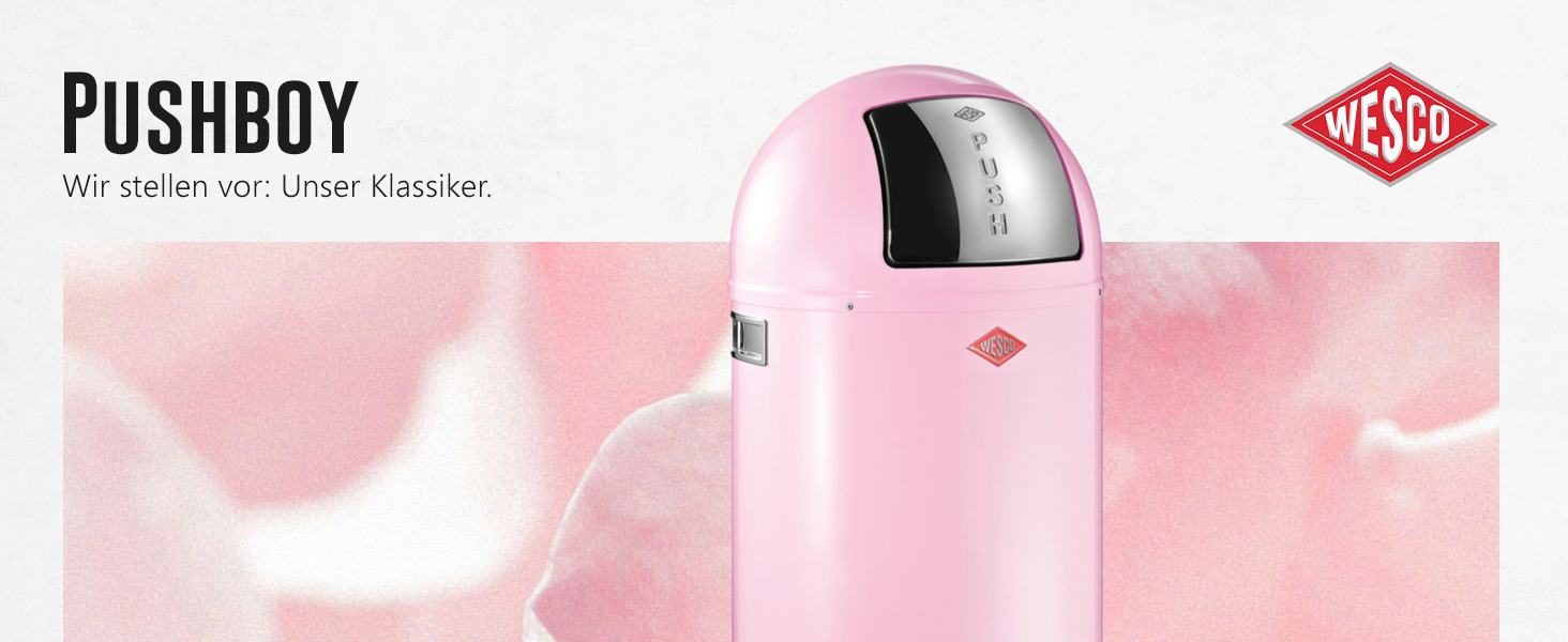 Відро Wesco Pushboy рожеве, 50 л, нержавіюча сталь, знімний внутрішній контейнер, порошкове покриття