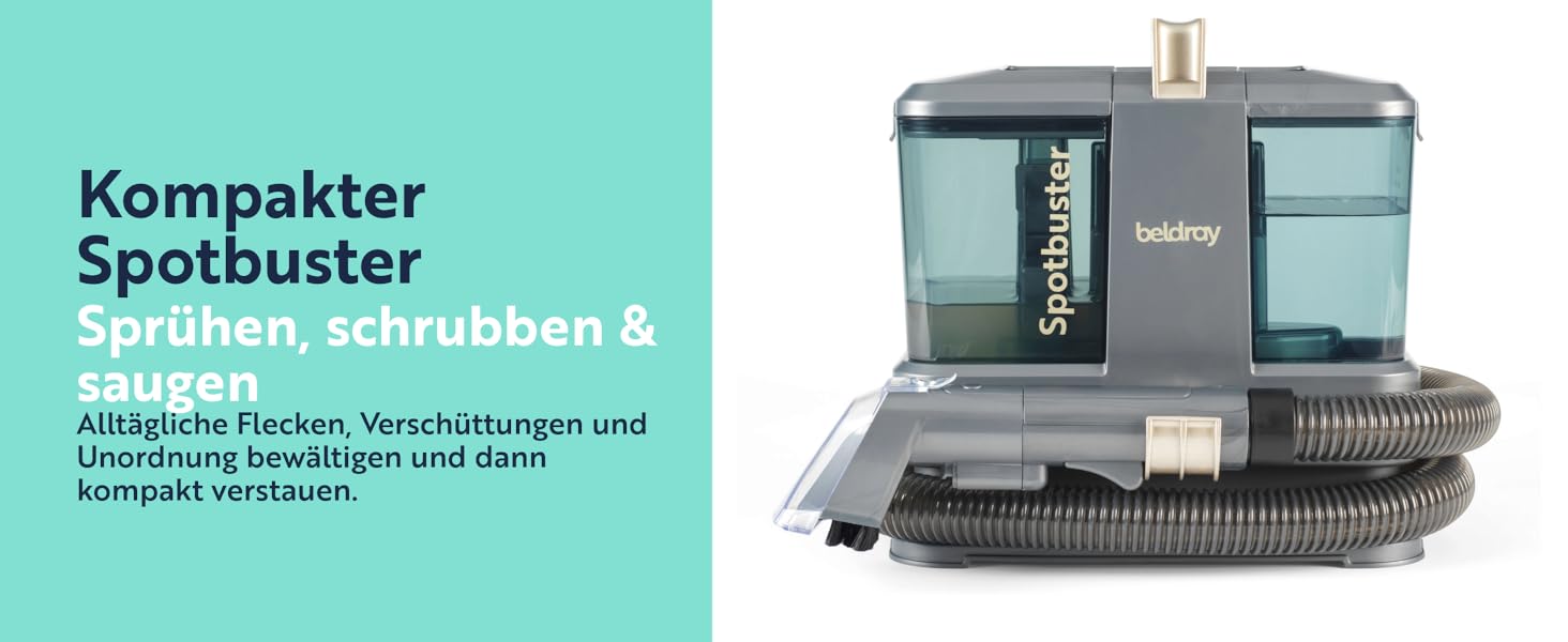 Портативний чистий для меблів та килимів Beldray Spotbuster - для видалення плям, розливів, шерсті тварин, 1.3L подвійний бак, для диванів, меблів, автокрісел, килимів. Підходить для дому та автомобіля.