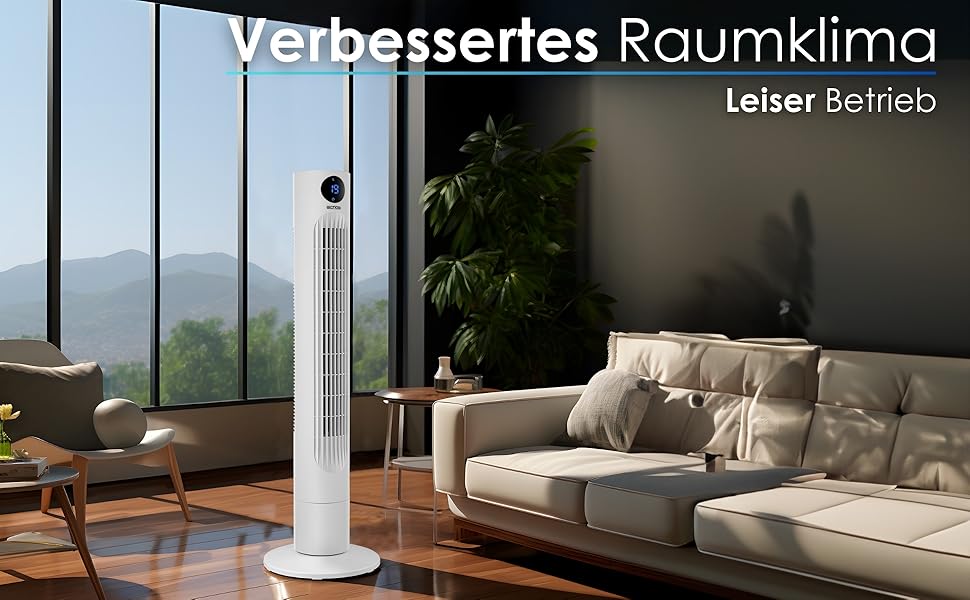 Вентилятор Tower Echo – тихий, з пультом, LED-дисплеєм та таймером 12 год