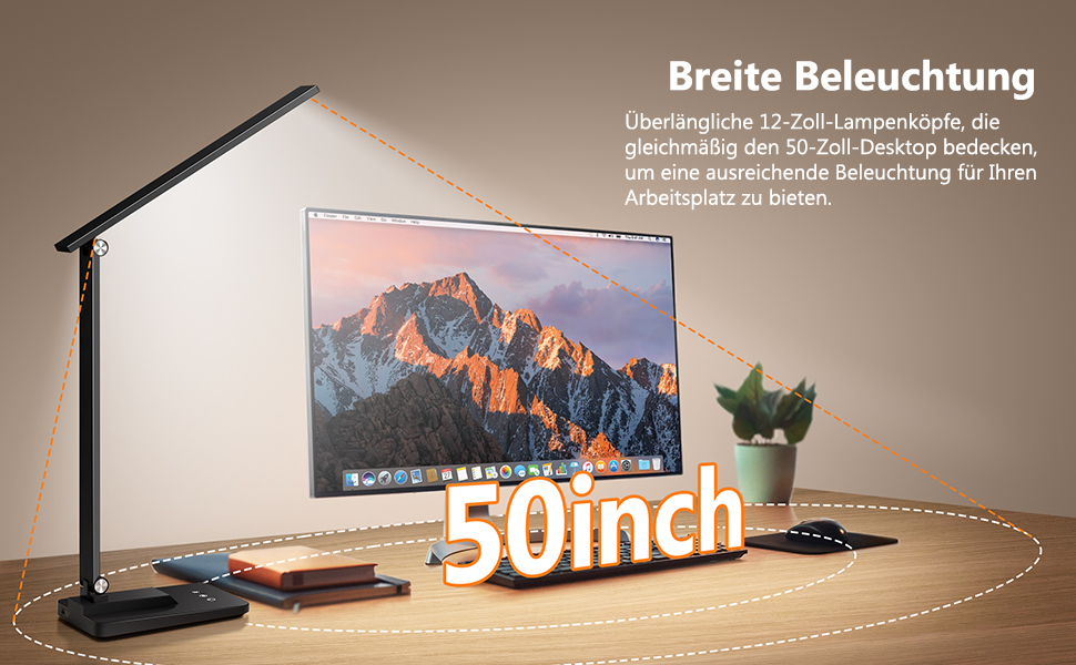 LED лампа настільна для дому та офісу, 15 режимів, денне світло, 1000LM, регулювання яскравості, 3600mAh, чорний колір