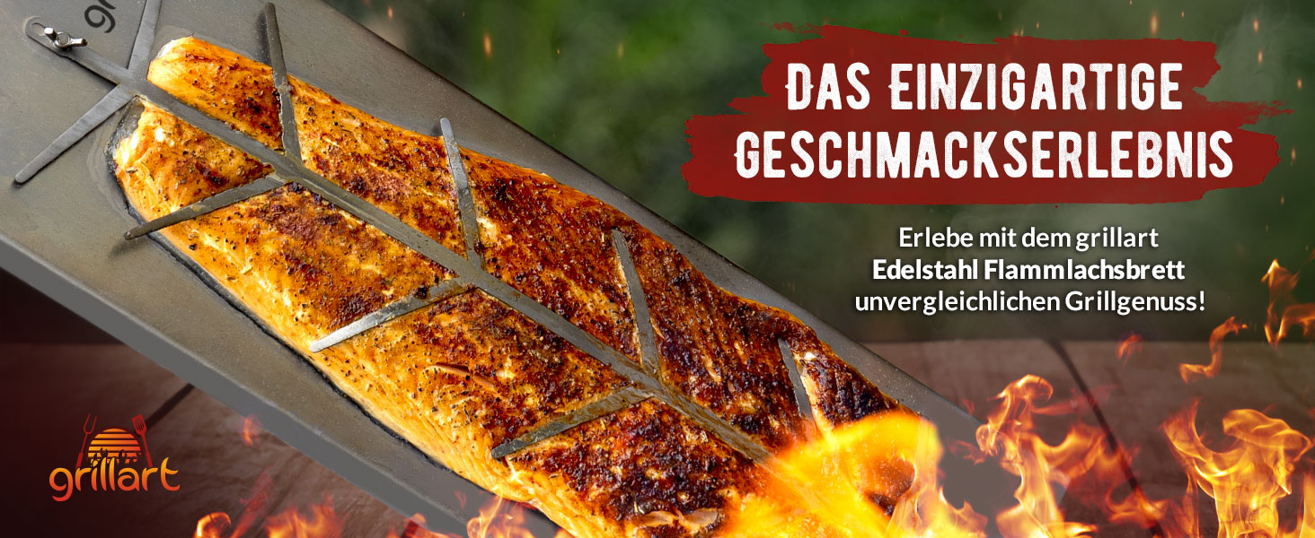 Grillart® XXL Преміум дошка для лосося з нержавіючої сталі – поворотна на 180° та з 5-позиційним регулюванням – для гриля та вогнища – міцна фурнітура для гриля – 55 см завдовжки та 18 см завширшки