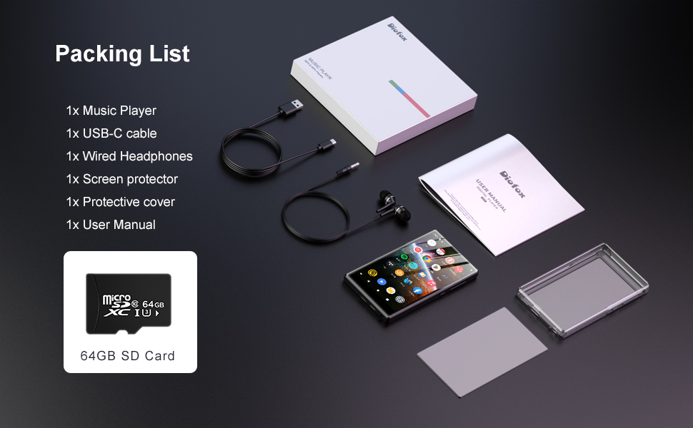 MP3 плеєр 96GB Android 13.0 з Bluetooth, Wi-Fi, Spotify, FM-радіо, чорний