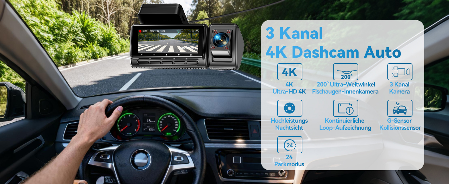 Автомобільний відеореєстратор 4K/1080P 4-канальний (передній, задній, внутрішні) з SD-картою 64ГБ, 3