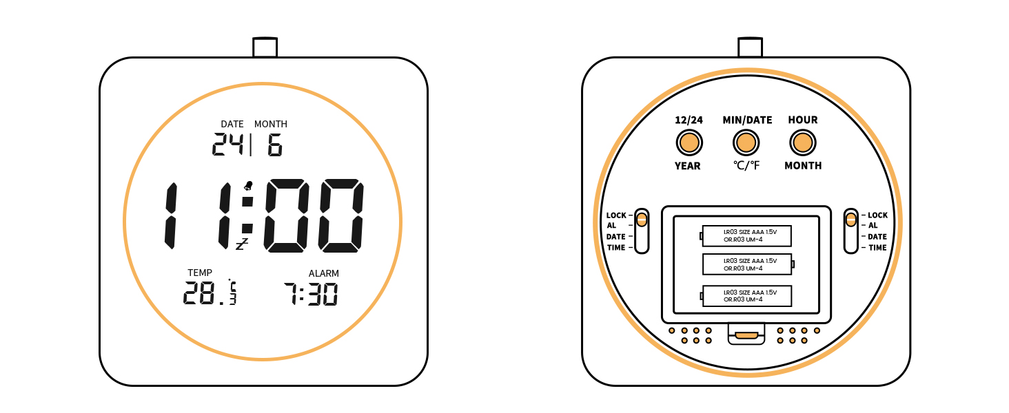 Цифровий настільний будильник aboveClock з дерев'яним корпусом, LCD-дисплей з температурою та датою, функція Snooze та підсвічуванням, квадратний
