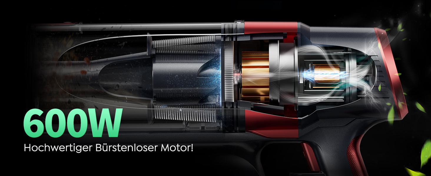 Бездротовий акумуляторний пилосос SunSare 600W з автоматичним режимом, сенсорним екраном та висувним шлангом 1м для твердих поверхонь, килимів та шерсті тварин