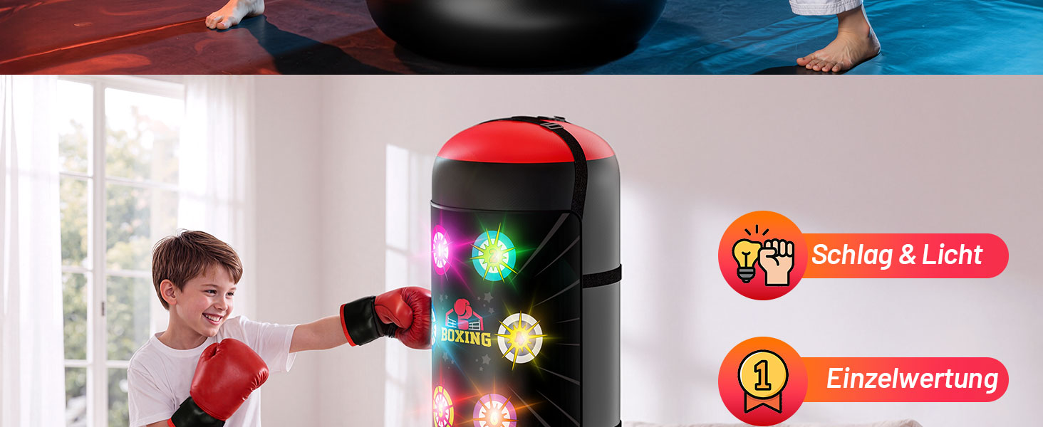 Інтерактивна дитяча боксерська груша з підсвіткою та звуком, надувна, з рукавичками, для хлопчиків 6-12 років, червона