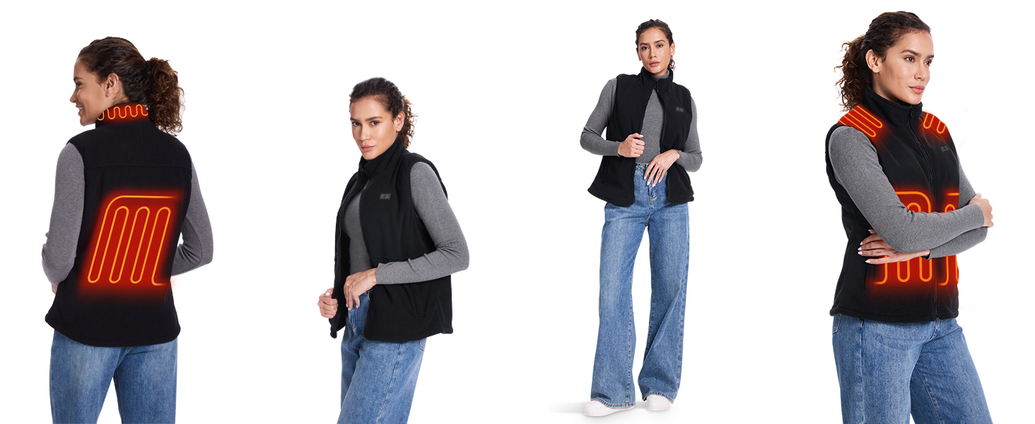 Loowoko Тепла жилетка для чоловіків та жінок з підігрівом, флісова, без акумуляторів, 3 температурні режими, 6 зон нагріву, пральна, для роботи на відкритому повітрі, мотоцикла, прогулянок, чорна, M