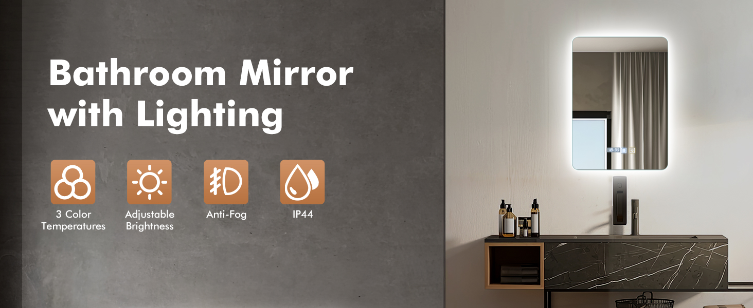 Дзеркало для ванної кімнати Viugreum з підсвічуванням 50x75 см, овальне LED дзеркало для ванної, диммування, 3 кольори світла, проти запотівання, годинник, сенсорна кнопка, дзеркало з LED підсвічуванням для ванної кімнати, вітальні (50x70 см)