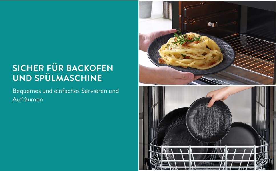 Набір посуду Navaris з каменю (16 предметів) на 4 особи - тарілки, супові тарілки, сервіз, набір посуду, антрацитовий колір