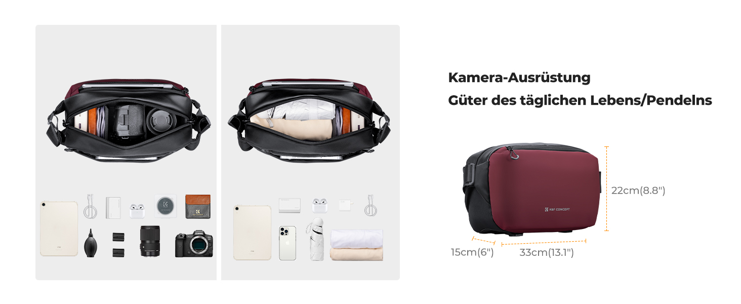 Рюкзак для камери K&F Concept, сумка через плече, фотосумка, квадратна сумка для фотографів, сумісна з Canon/Nikon/Sony/DJI Mavic