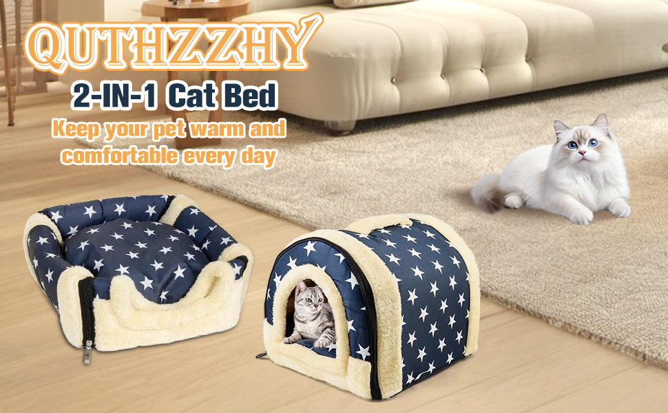 Кіт Хаус Індор, Тепле Гніздо-Печера для Кітів, 2-в-1, Ліжко-Печера для Кітів та Маленьких Собак з Знімним Подушечкою, Прати, 37x32x30 см