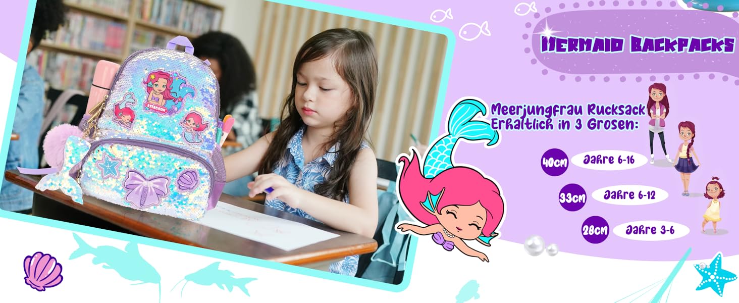 Дитячий рюкзак Єдиноріг для дівчаток з паєтками, персоналізований рюкзак Каваї для школи та садочка, подарунок на день народження або Різдво (Морська хвиля, 40 см)