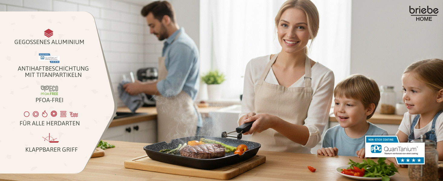 Гриль-сковорода Brieve Black Titanium індукційна, алюмінієва, з антипригарним покриттям, складана, 20x20 см