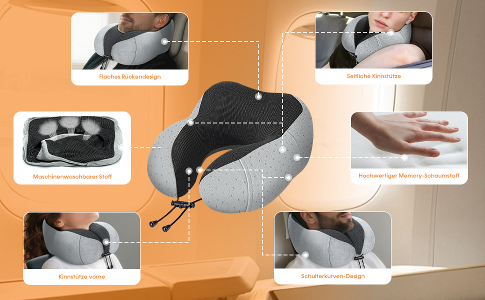 Подушка для шиї у літак - подушка для подорожей з регулюванням Memory Foam - подушка-вишенка з м'яким, дихаючим чохлом - ідеально для кемпінгу, офісу, авто, літака, подушка для сну (Сірий)