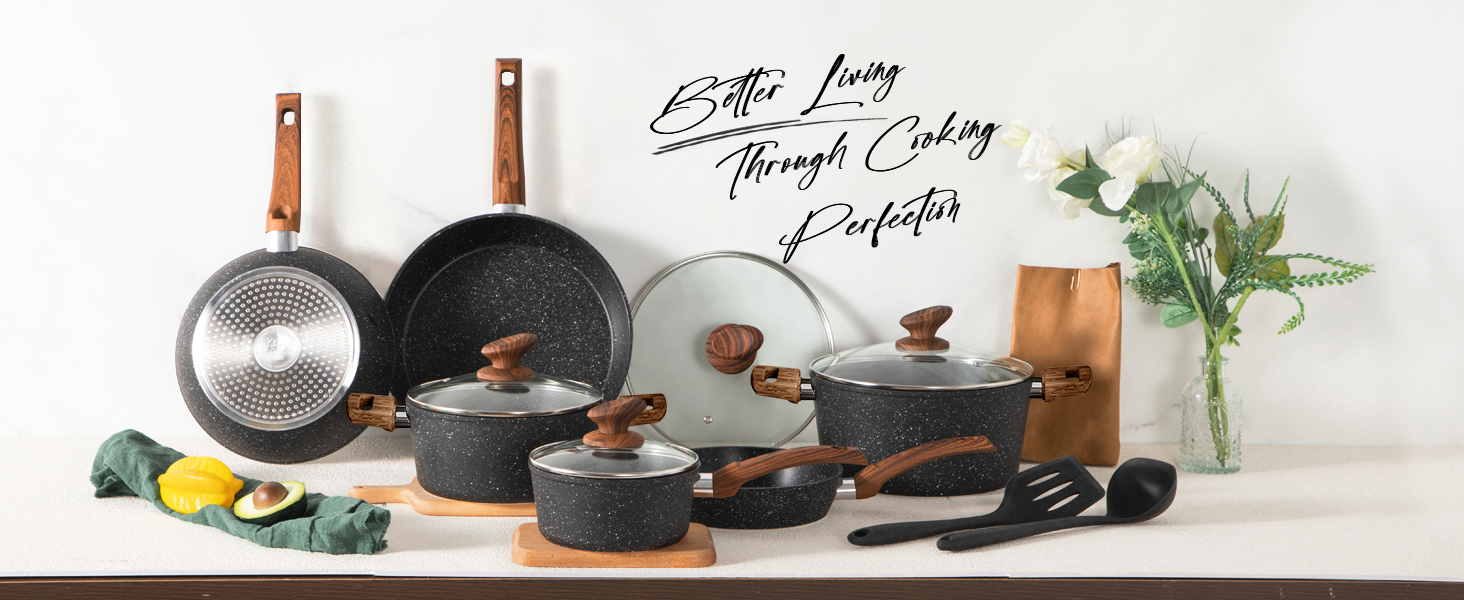 Набір посуду Kitchen Academy 12 предметів з антипригарним покриттям для індукції, газових плит та мікрохвильової печі, чорний