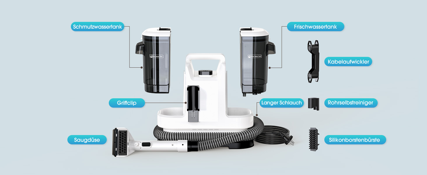 Lubluelu Пылесос для чищення мягкой мебели, 600 Вт - 18 кПа, для коврів, диванів та автосалонів, портативний, з самоочищенням та довгим шлангом (білий)