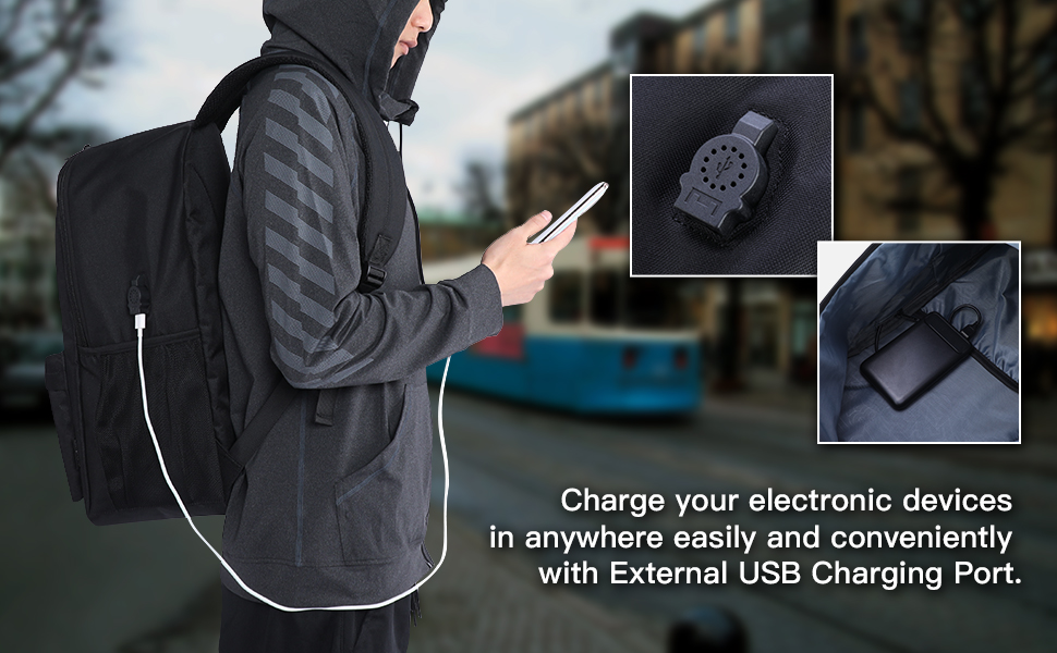 Шкільний рюкзак для хлопчика BSTcentelha з USB-портом та зарядкою, чорний