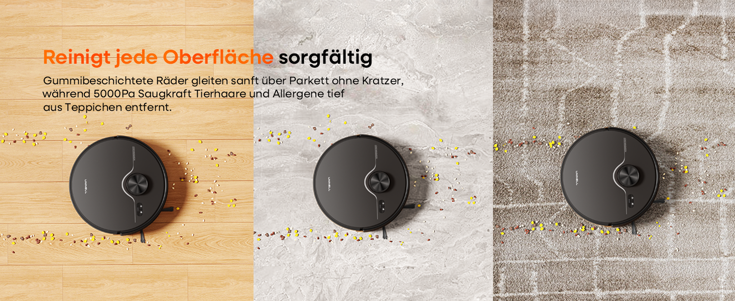 Робот-пилосос з функцією миття 5000Pa, з док-станцією 3.5L, час роботи 180 хв, LiDAR навігація, для шерсті тварин, килими, тверді підлоги, керування через додаток