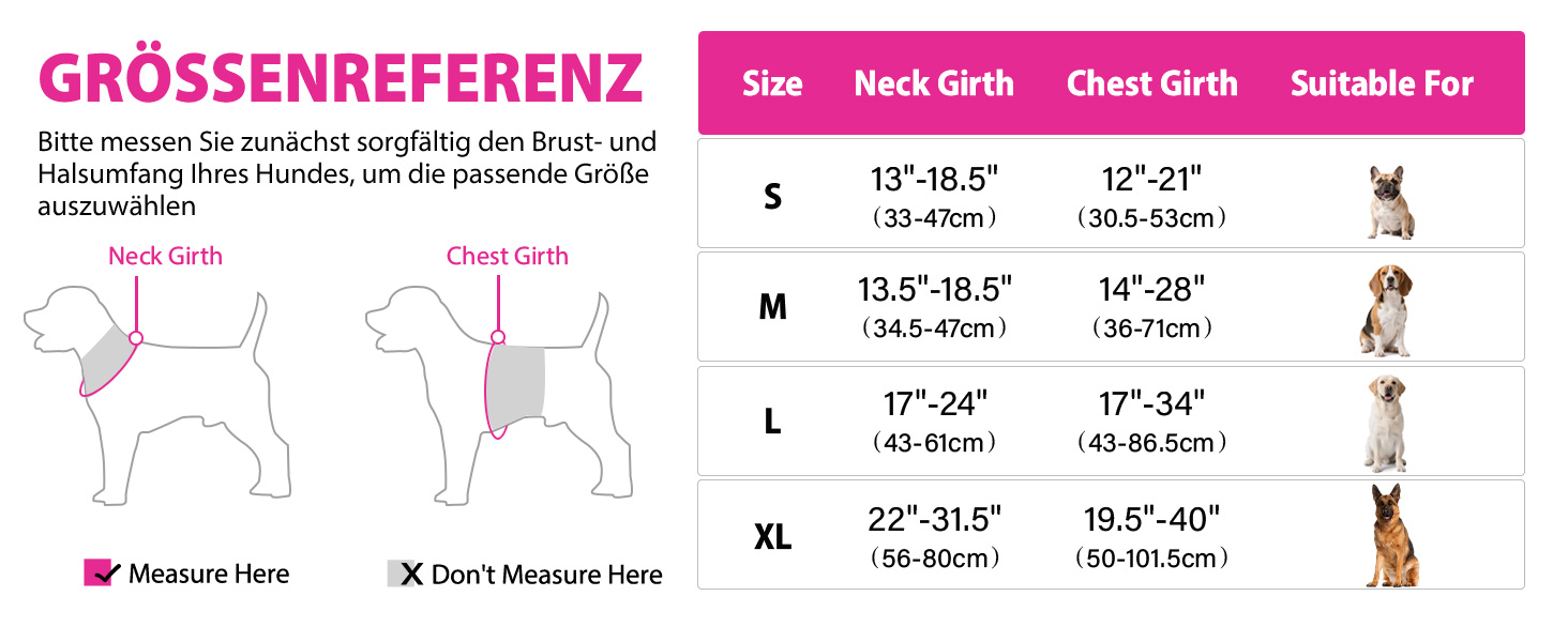 Світловідбиваючий нашийник для собак Joytale з LED, для середніх собак, не тягне, з ручкою, регульований, для нічних прогулянок, рожевий, розмір M (1 шт.)