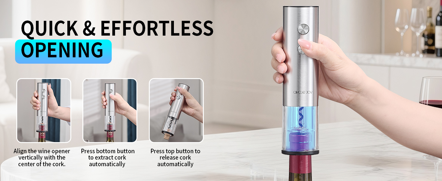 Електричний відкривачка вин CIRCLE JOY 6-в-1 з зарядною станцією, набір з нержавіючої сталі, з різаком фольги та вакуумними закривачами