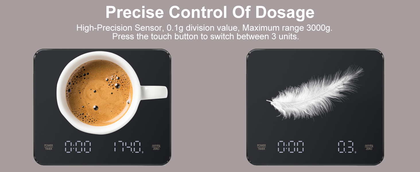 OBEST Mini Coffee Scale with Timer - 3kg/0.1g Digital Scale for Coffee Brewing, Portable Electronic Kitchen Scale with LED Display & Auto Timer