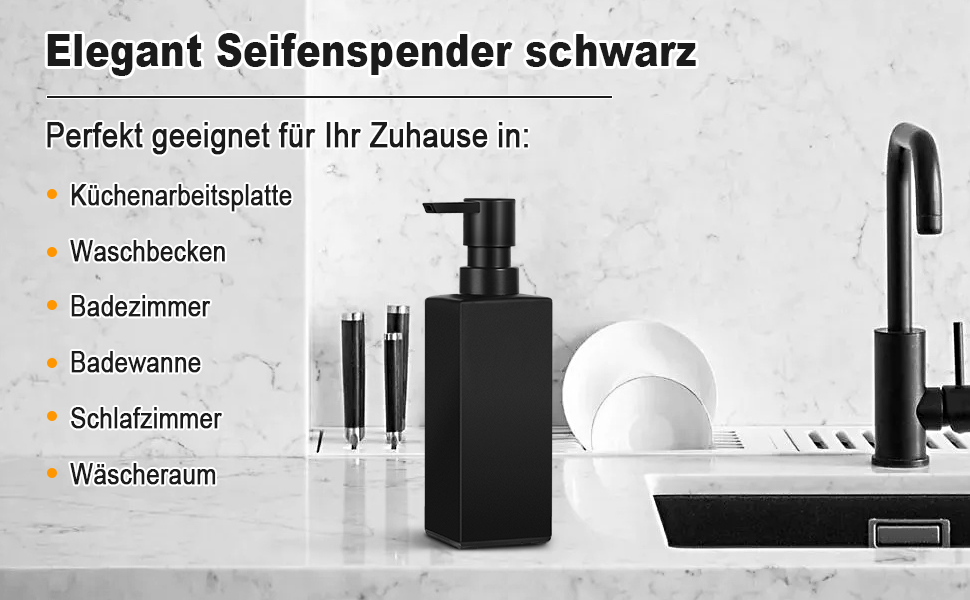 Диспенсер для мила GMISUN для ванної кімнати та кухні, 350 мл, чорний скляний, з піддоном та водонепроникними етикетками