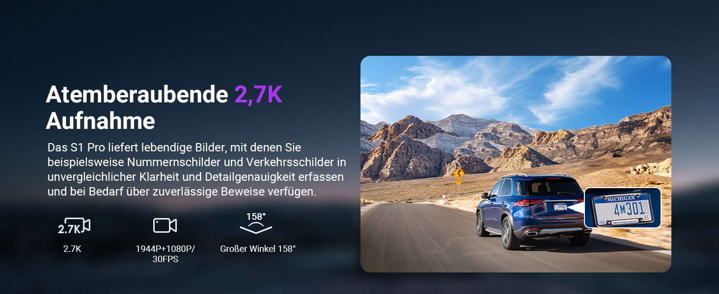 Автомобільний відеореєстратор VANTRUE S1 Pro 2.7K 60FPS з нічним баченням STARVIS 2, прихований монтаж