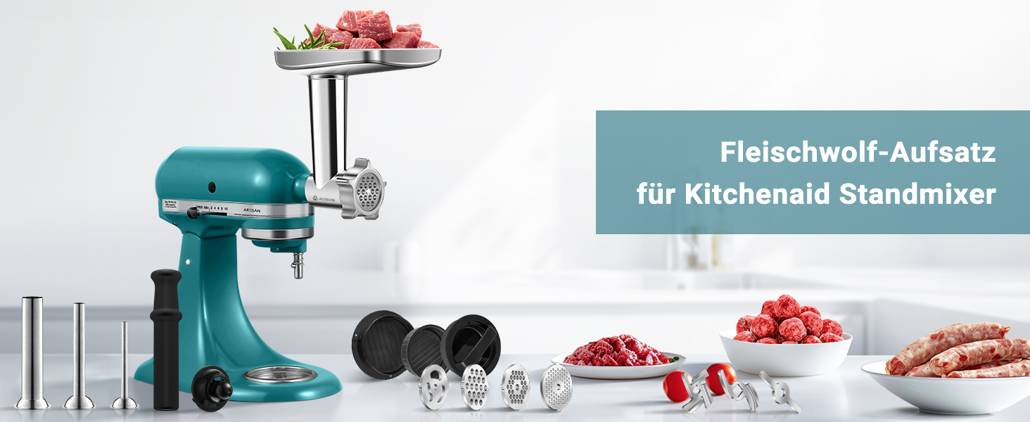 Електрична м'ясоподрібнювач насадка для KitchenAid Mixer, нержавіюча сталь