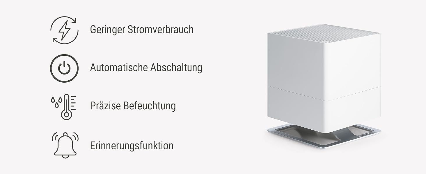 Зволожувач повітря Stadler Form Oskar, енергозберігаючий для кімнат до 50 м², з автовимкненням та нічним режимом, димування LED, дуже тихий, білий