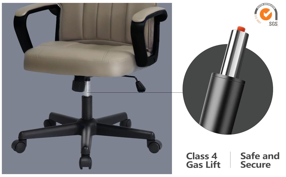 Офісне крісло MIXASTEP з PU-шкірою, регульована висота, поворотне, з підлокітниками, 360° коліщатка, для роботи, навчання, геймінгу (колір шампань)