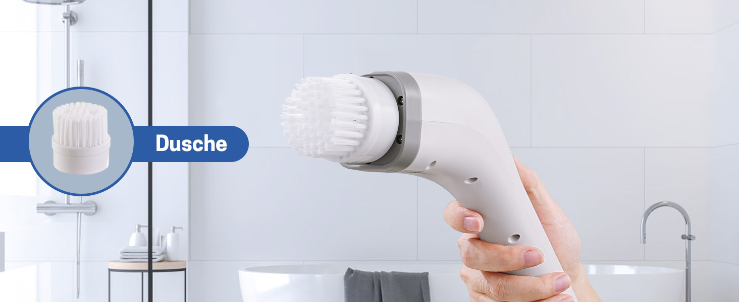 Електрична щітка для прибирання ванної кімнати, 7 в 1, з набором насадок, LED-дисплей, регульована ручка, IPX7, білий