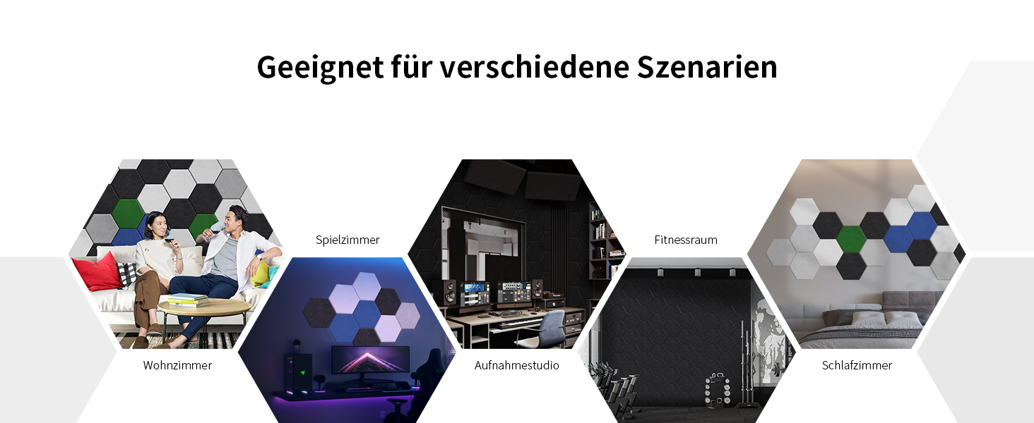 Акустичні гексагональні панелі для шумоізоляції самоклеючі, 24 шт (1.4м²), 230кг/м³, NRC 0.95, 100% поліестер, колір порцеляново-білий