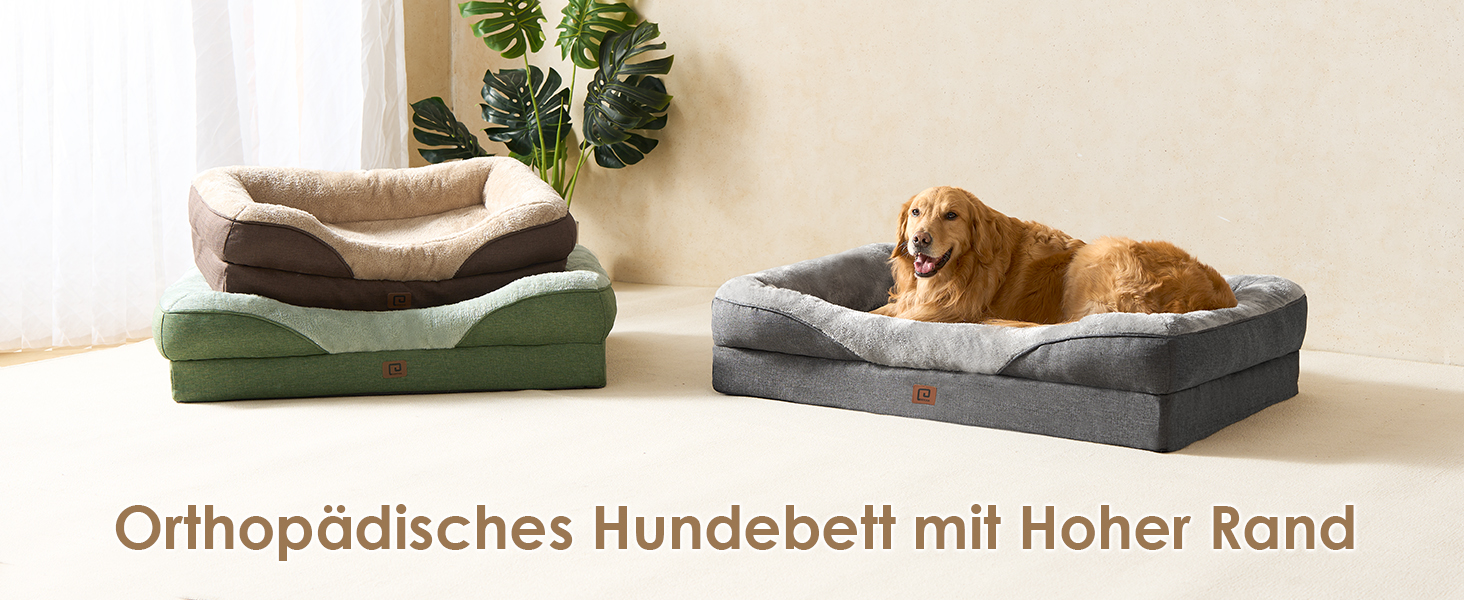 Orthopedic Dog Bed for Large Dogs, Memory Foam, Washable and Waterproof Dog Basket with 4 Sides, Dog Sofa/Dog Couch, Non-Slip, Grey, 106.5x76x18.5 cm